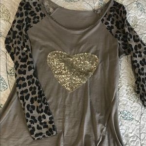 Cheetah print top with sequins heart